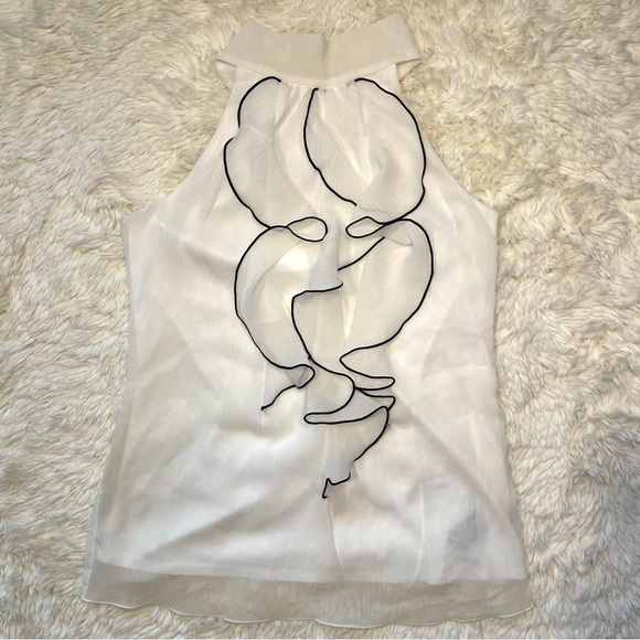 BCX White & Black High Neck Ruffle Trim Sleeveless Top - Picture 1 of 11